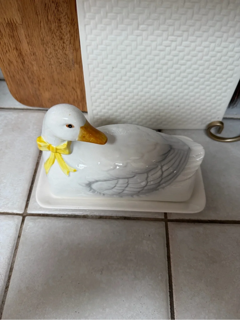 Vintage Duck Goose Butter Dish Ceramic White Made in Japan Otagiri